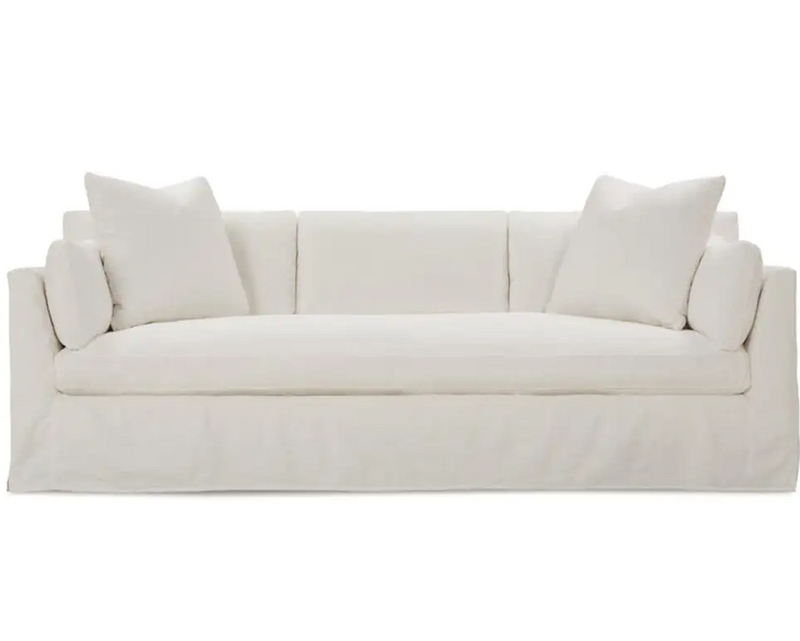 White Linen Arm Slipcovered Sofa 3 Seater Sofa with Pillows