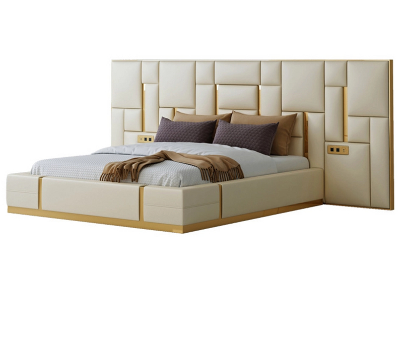  Big Headboard Hot Design Modern Hotel Bedroom Sleeping Furniture Luxury Bed Leather Latest Bed Designs