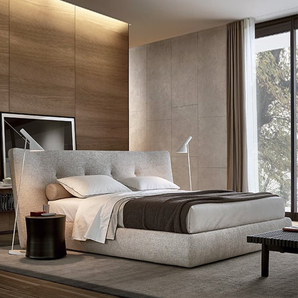 Hendricks Gray Fabric Wide Headboard Luxury Bed Frame
