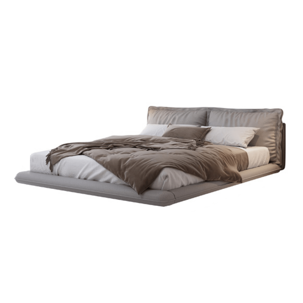 Gotzon Gray Technical Fabric Modern Floating Bed Frame with Cushions King Size Queen Size
