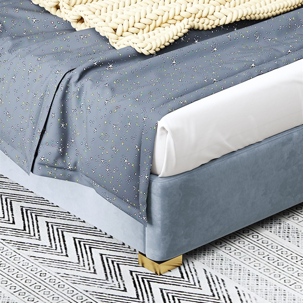 Allyson Blue Velvet High Headboard Modern Bed Frame