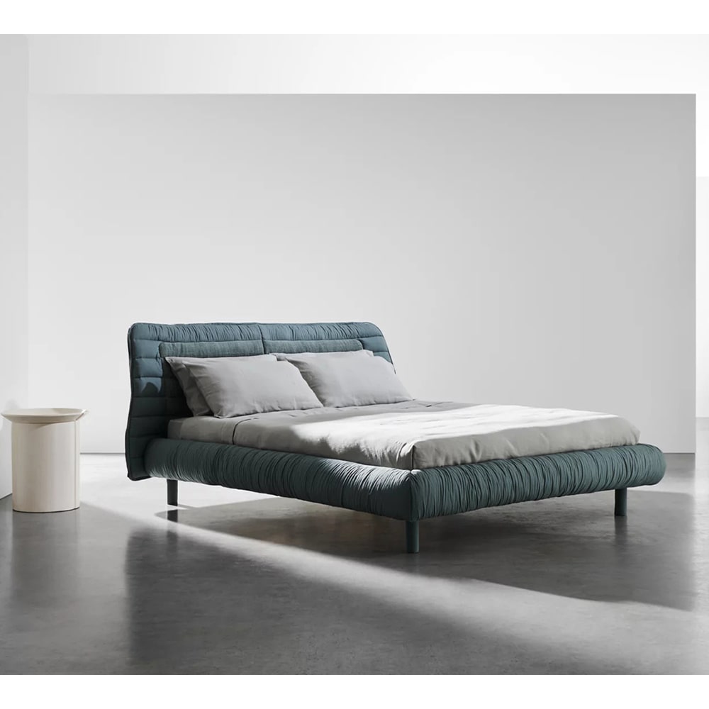 Alexus Blue Suede Fabric Modern Bed Frame