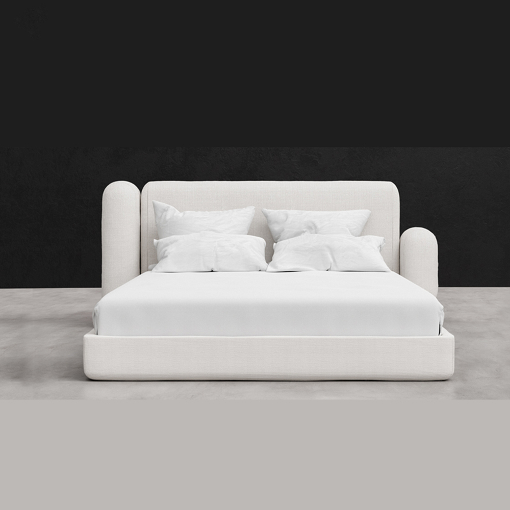 Noemi White Fabric Minimalist Bed Frame