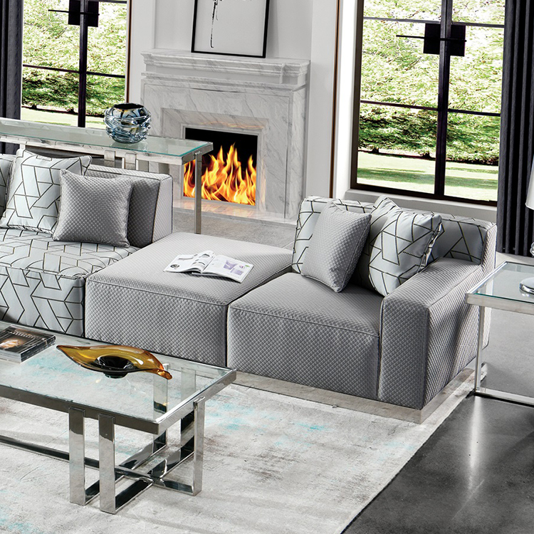 modern luxury gray new l shaped french 5 seater chair sofa living room set
