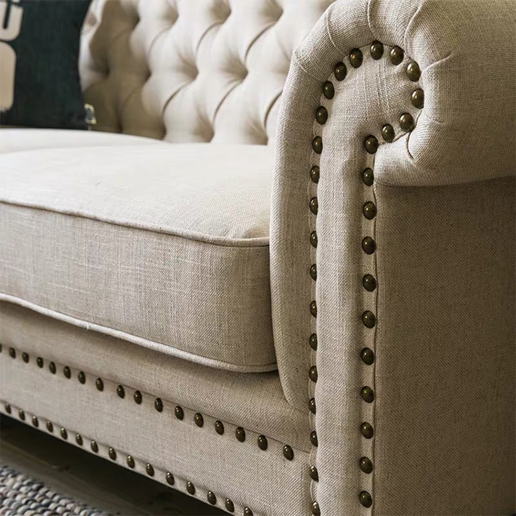 Comfortable european style elegance design nature wooden frame linen foam sofa for coffee shop