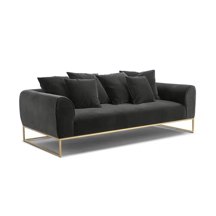 Leisure style 3 seater office led sectional lounge velvet sofa set with metal legs for bed room