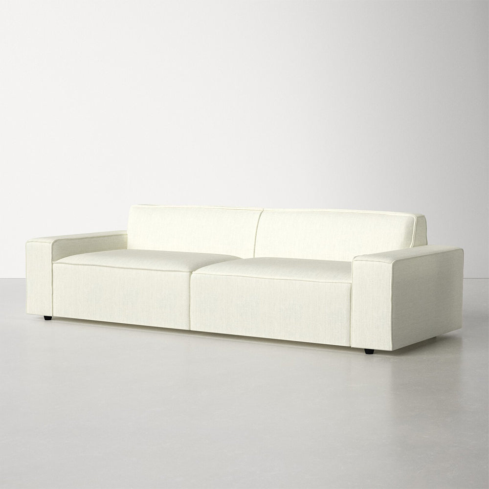 Moore White Linen Sofa Cube 3-Seater Sofa