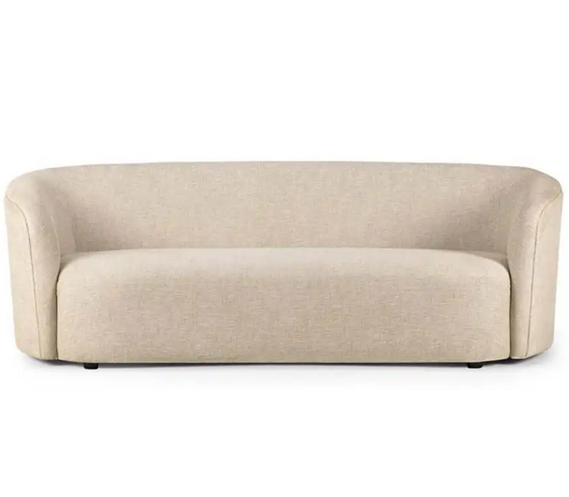 Beige Linen 3-Seater Sofa Round Arm Standard Sofa