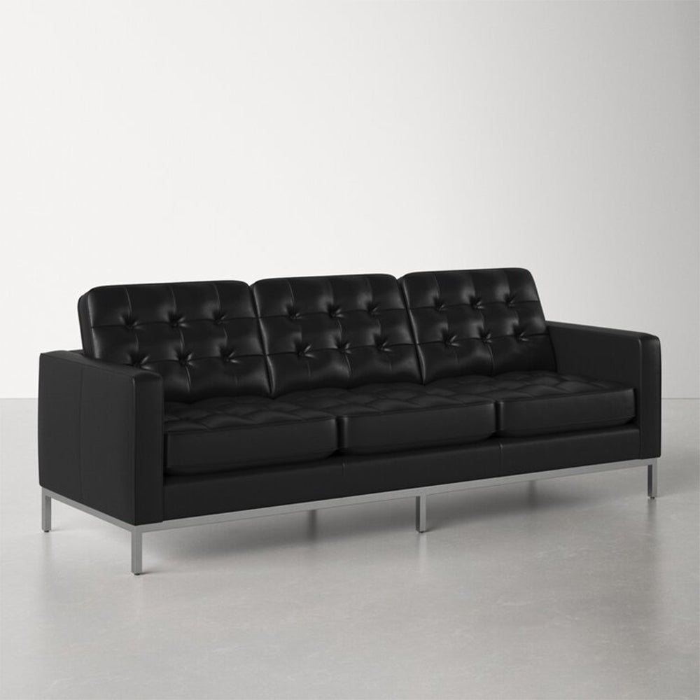Baber Genuine Leather 3-Seater Black Sofa