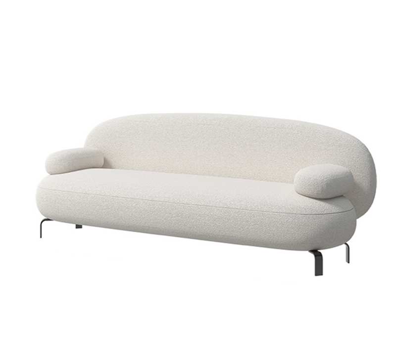 Nina Wool Fleece Fabric White Round Shaped Sofa 1/2/3 Seater