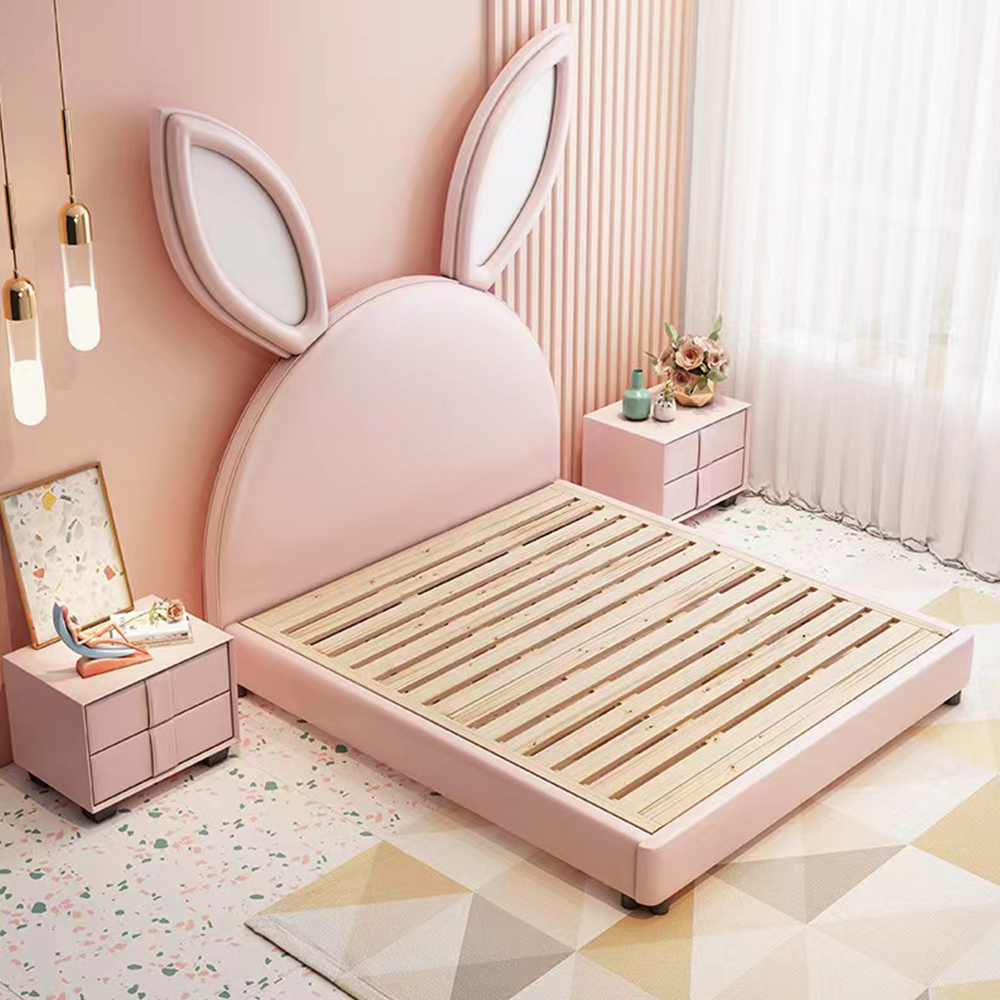 Girl Lovery Cute Queen Size Rabbit Ears Pink Modern Double Bed Frame