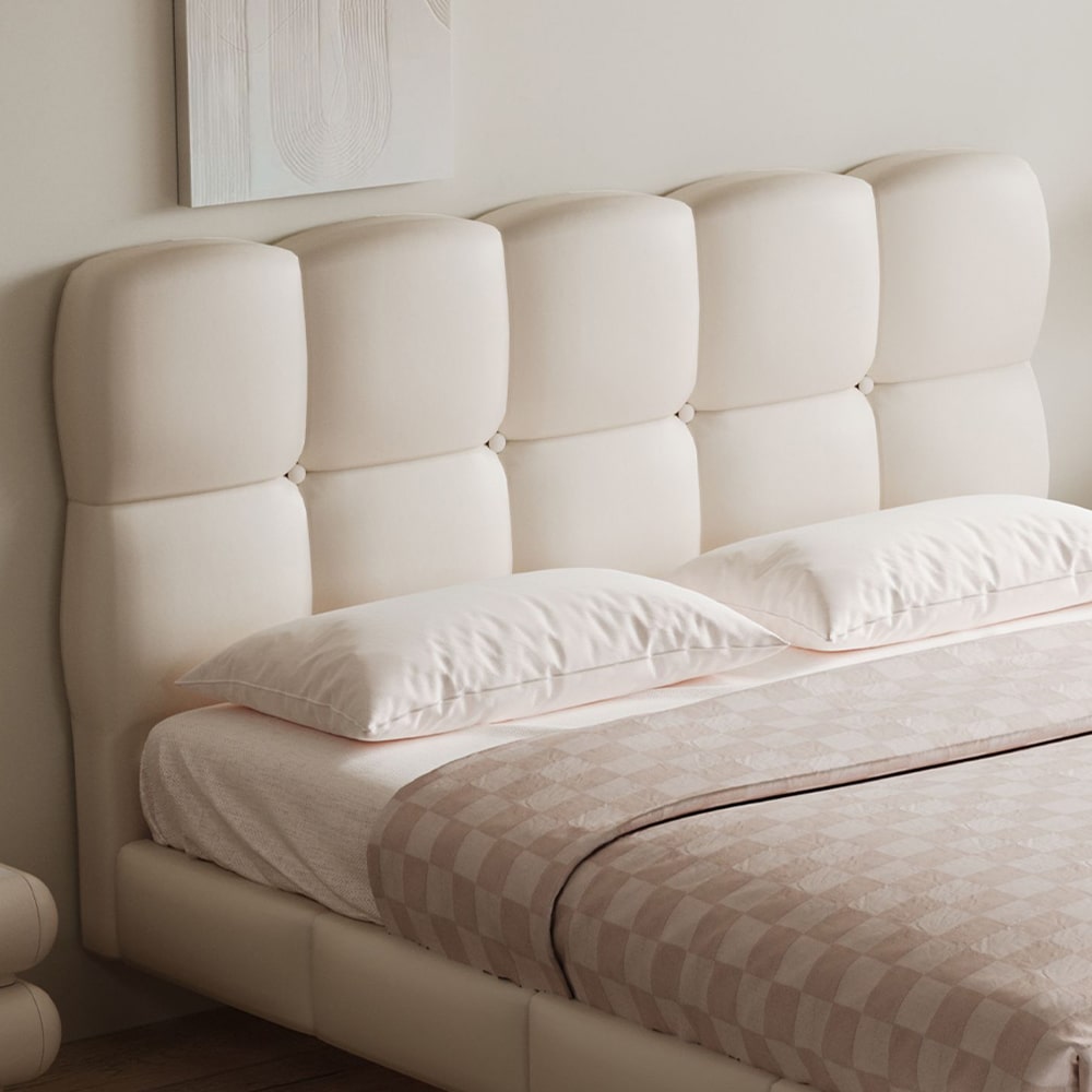 Farren White Microfiber Leather Minimalist Floating Bed Frame King Size