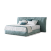 Alix Blue Cotton Linen Fabric Wide Headboard Luxury Bed Frame