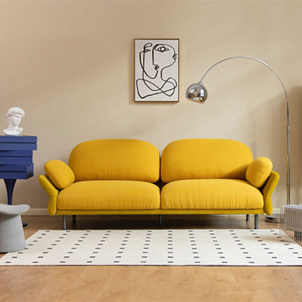 Mikala Boucle 3-Seater Arm Sofa Adjustable Backrest Sofa in White/Yellow