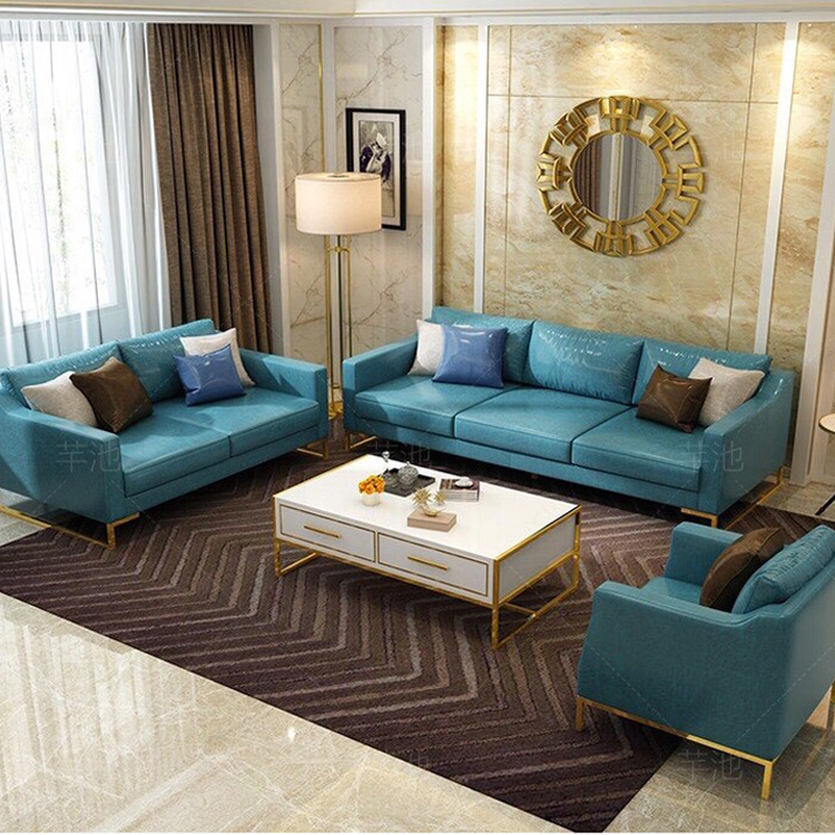 European style custom modern cheap luxury blue couch sofa furniture 7 3 seater set for living room with legs