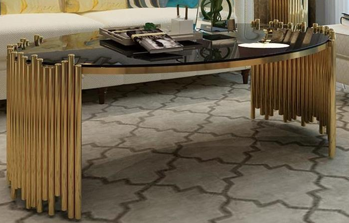 New Design Enviormental Marble Top Ellipse Coffee Table with Stainless Steel Rose Gold Legs 