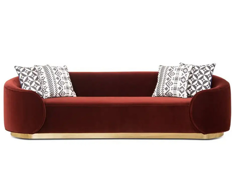 Manney Velvet Round Arm Sofa 3-Seater Black Arm Sofa