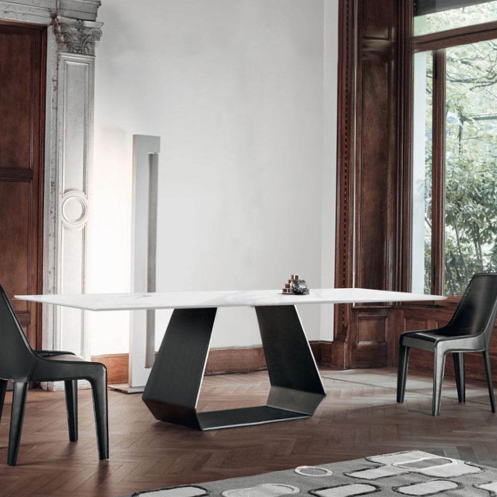 Modern Luxury Rectangular Italian Marble Top Stainless Steel Leg Dining Table Set Coffee Table