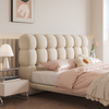 Isra Cream White Fabric Puff Upholstered Bed Frame King Size