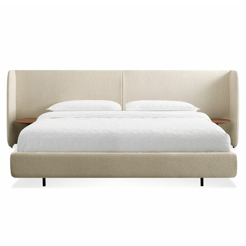 Hunker Linen Bed Frame Wide Headboard in Beige/Grey Fabric Soft Bed