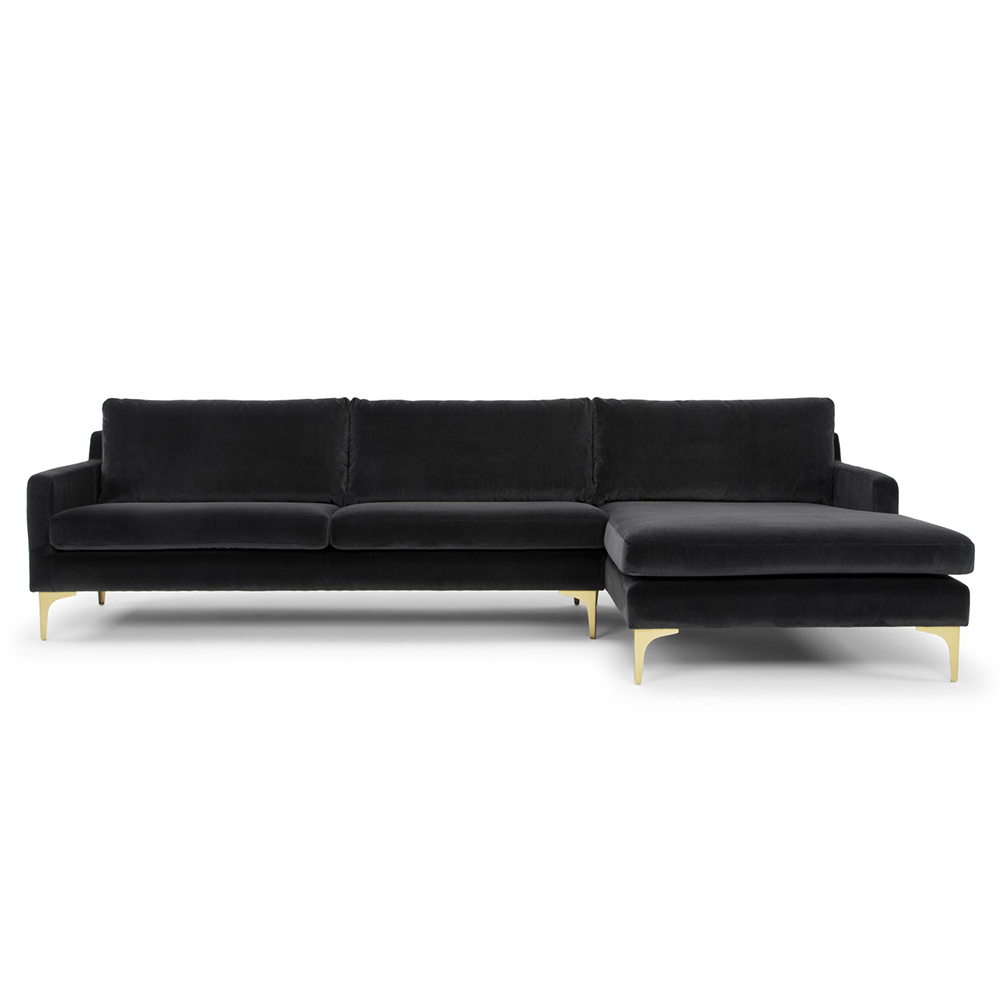Leo Velvet Sectional Sofa Set L-shaped Sofa in Black/Red/Grey