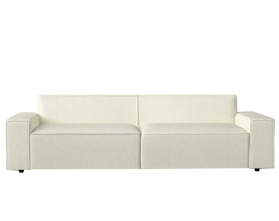 Moore White Linen Sofa Cube 3-Seater Sofa