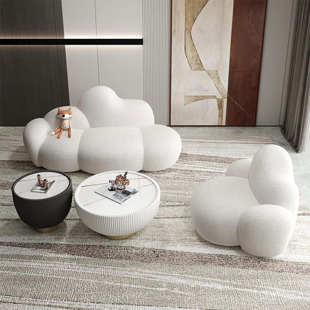 Joy Cloud Shaped White Boucle Sofa Modern Upholstery Reception Sofa