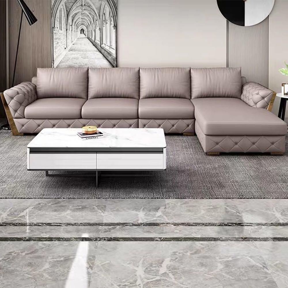 Custom European Quality Morden Luxury Microfiber Leather Furniture Buttoned Vintage Corner Sectional Living Room Sofa Set