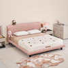 Alessi Corduroy Fabric Modern Bed Frame in Pink/Gray