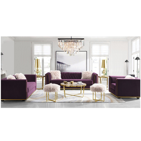 Modern classic luxury purple furniture living room 3 4 seater sectional fabric sofa sets