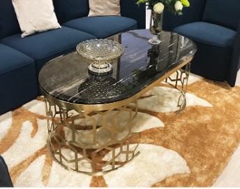 Customization Nordic Luxury Furniture Living Room Golden Stainless Steel Coffee Table with Brown Glass 