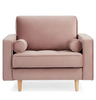 Kian Velvet Pink Armchair with Cylindrical Throw Pillows