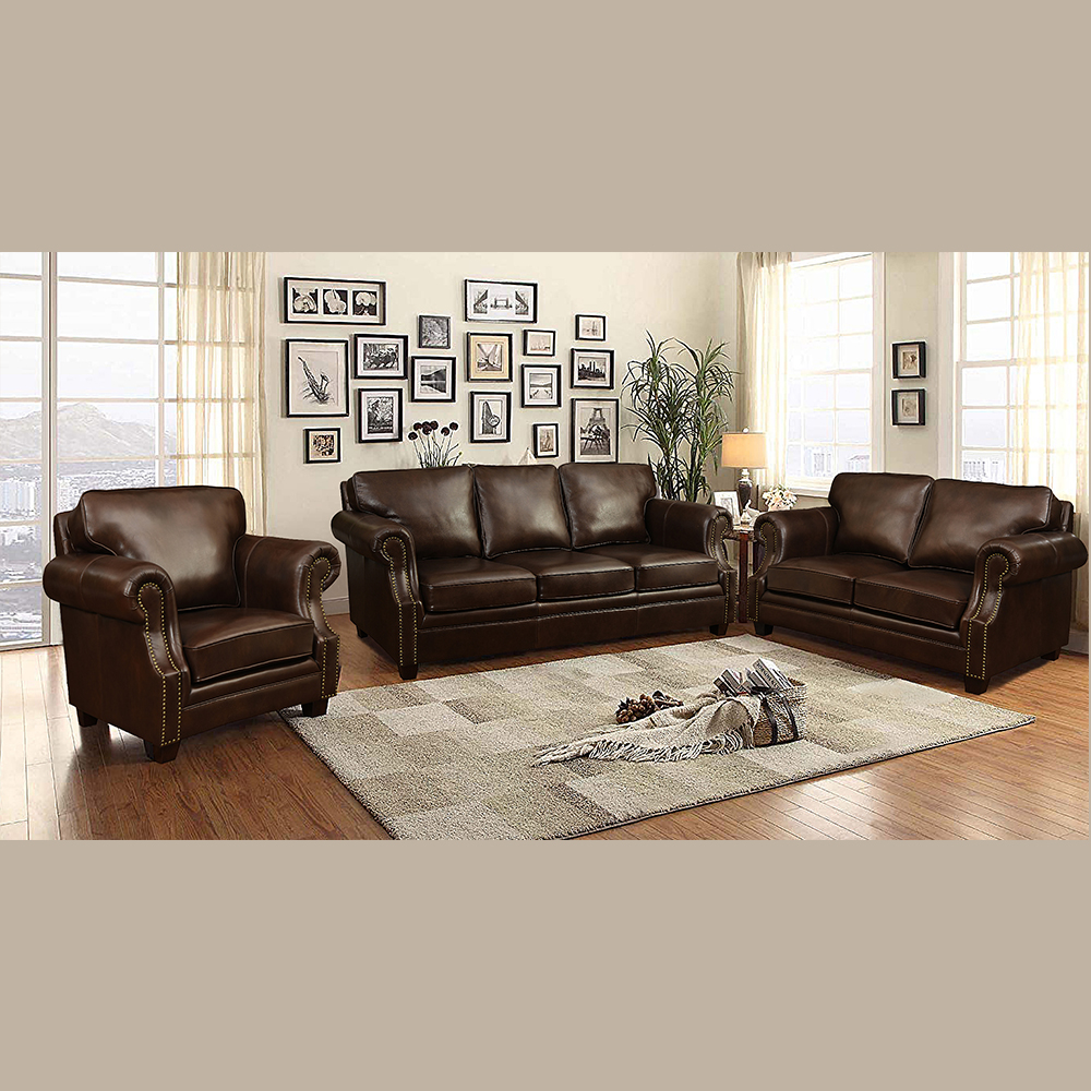 Italian Style Office 3 2 Seater Brown Couches Sectional Furniture Luxury Leather Sofa Set for Living Room