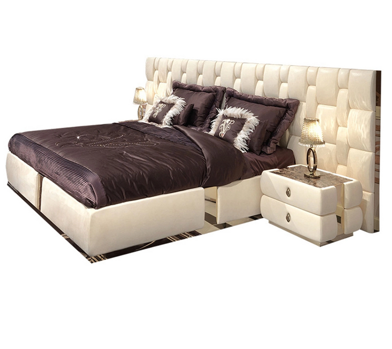  Big Headboard Hot Design Modern Hotel Bedroom Sleeping soft Furniture Luxury Bed Leather Latest Bed Designs