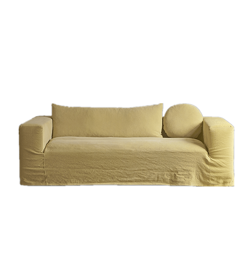 Dobie Fabric Minimalist 3-Seater Sofa in Yellow/White/Black