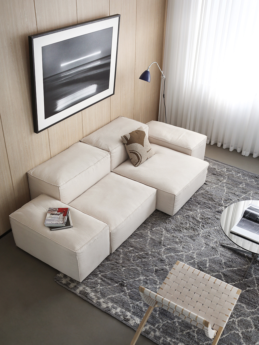 Alick Cream White Velvet 2-Seater Sofa Armless Cube Sofa