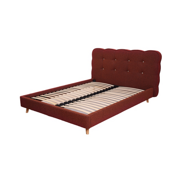Cassidy Red/Gray Boucle Bed Frame King Size Cookie Design Headboard