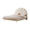 Innis Cream White Velvet Flower Shaped Headboard Bed Frame King Size