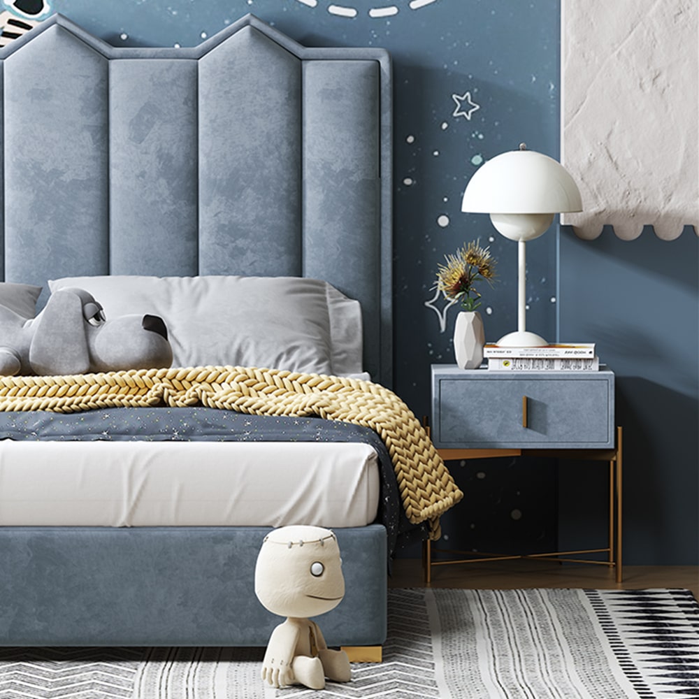 Allyson Blue Velvet High Headboard Modern Bed Frame