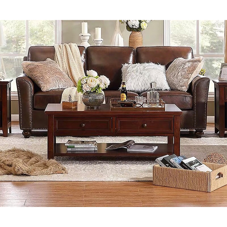 The most popular Italian french relaxation style neoclassic one piece brown suite living room elegant leather sofa