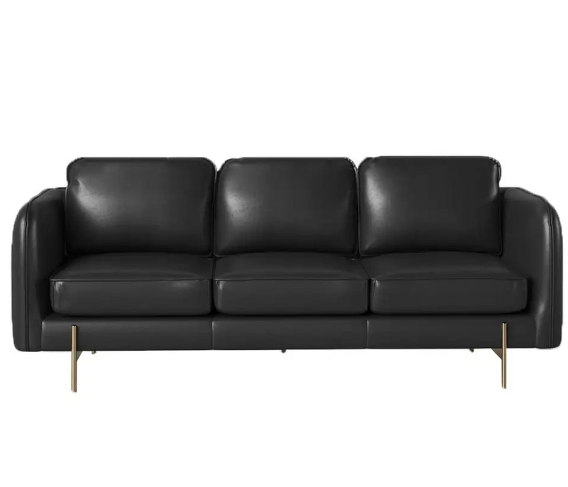Beverly Genuine Leather Round Arm Sofa 3-Seater Sofa in Black/Brown