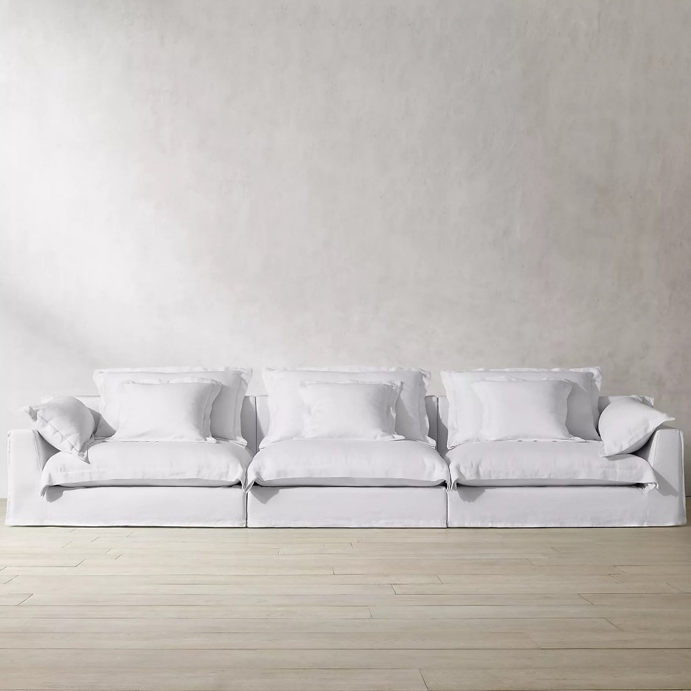 Commercial Home Furniture European Style Sectional Sofa L Shaped Fabric White Sofa