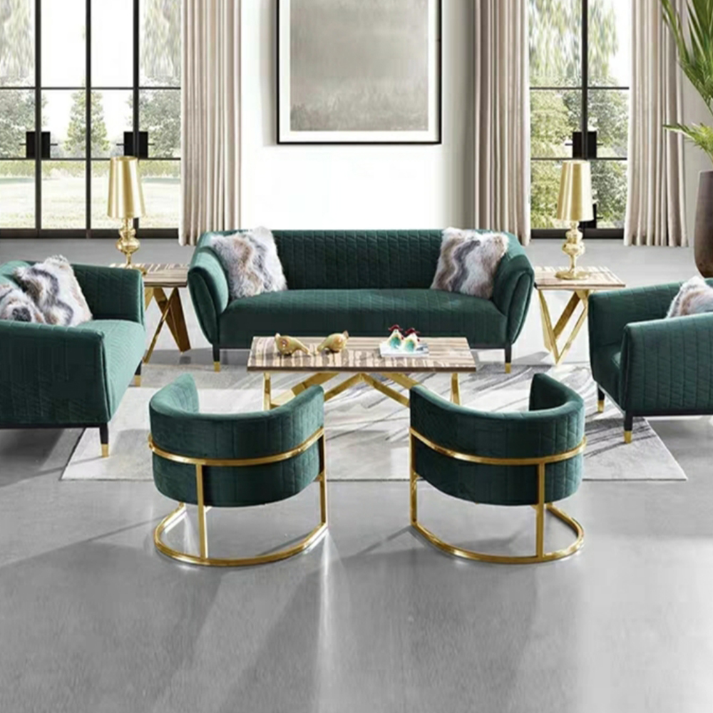 Modern Living Room Furniture High Back Velvet Couch Recliner Single Sofas Sets with Metal Legs