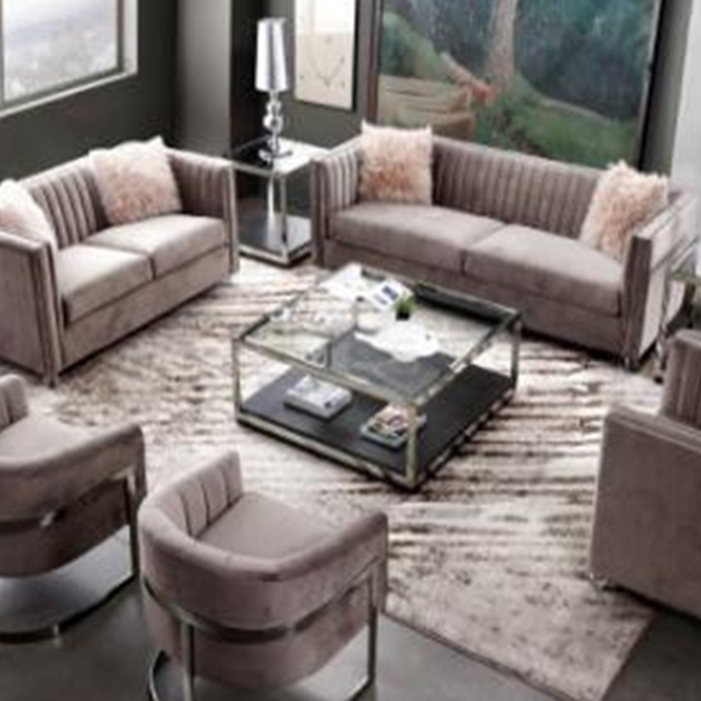 Custom Modern 3-piece Living Room Crushed Pink Velvet Couch Restaurant Booth Recliner Sofa Set