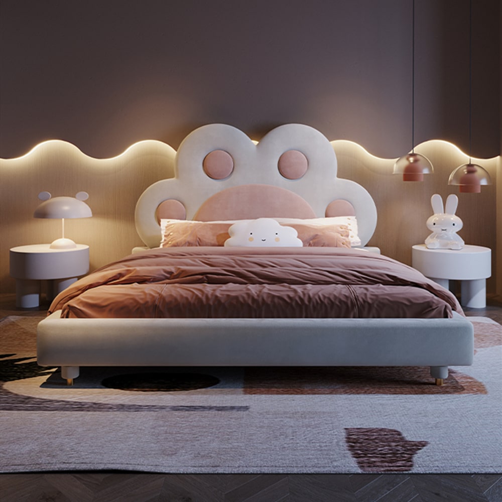 Akia Cotton and Linen Blend Shaped Headboard Cute Bed Frame