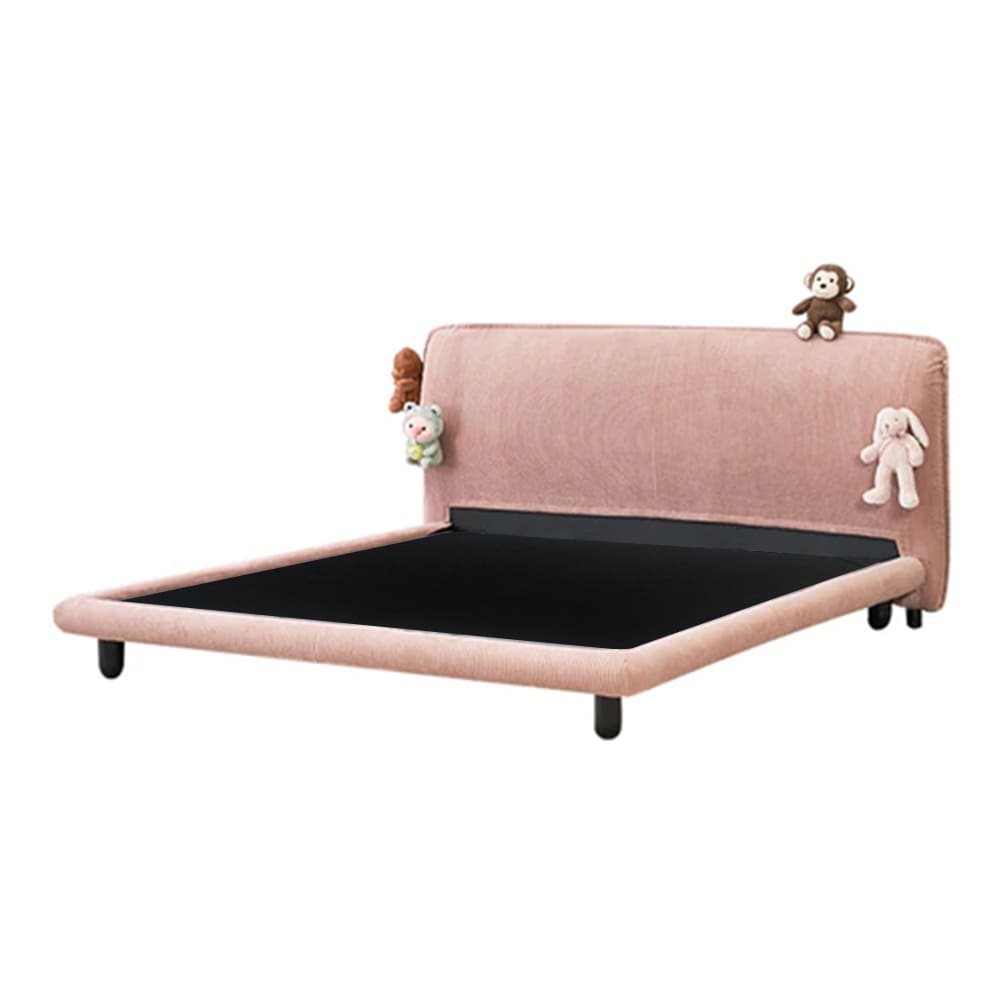 Alessi Corduroy Fabric Modern Bed Frame in Pink/Gray