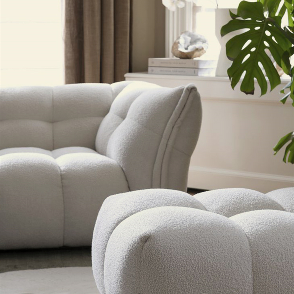 Rafer Wool Fabric White 3-Seater Sofa