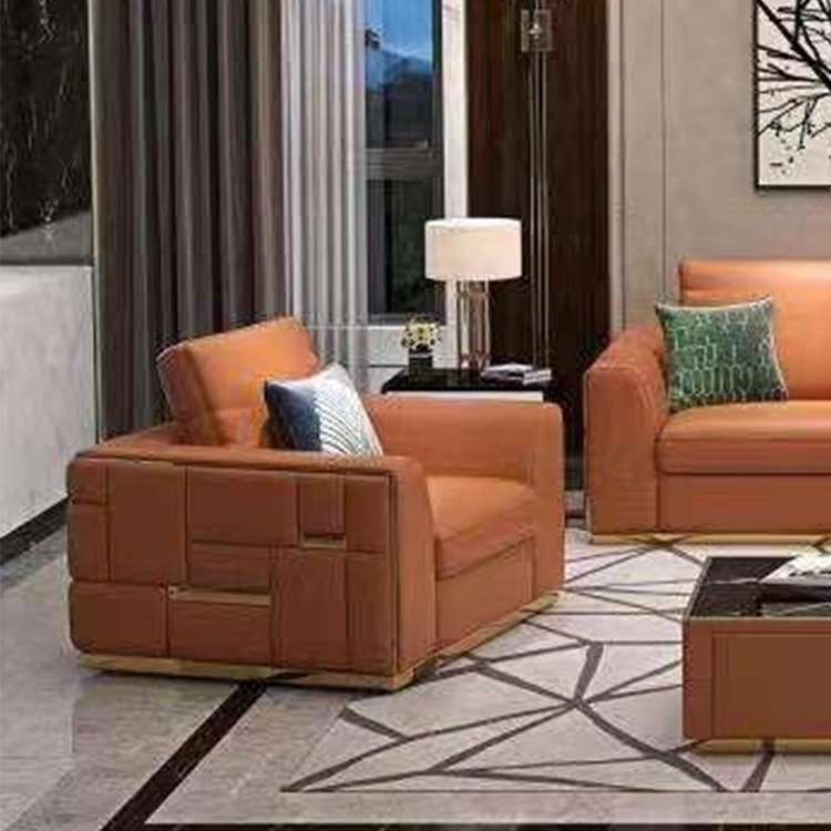 custom modern italian orange couches living room furniture genuine cowhide leather sofa set three