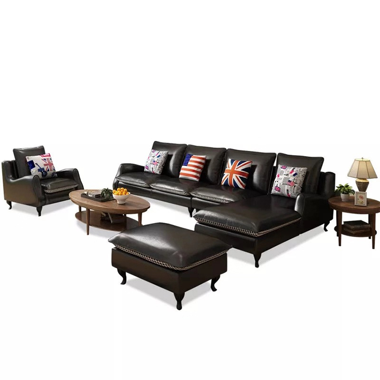 Wholesale American morden luxury black couches living room furniture 5 seater leather recliner sofa bed set