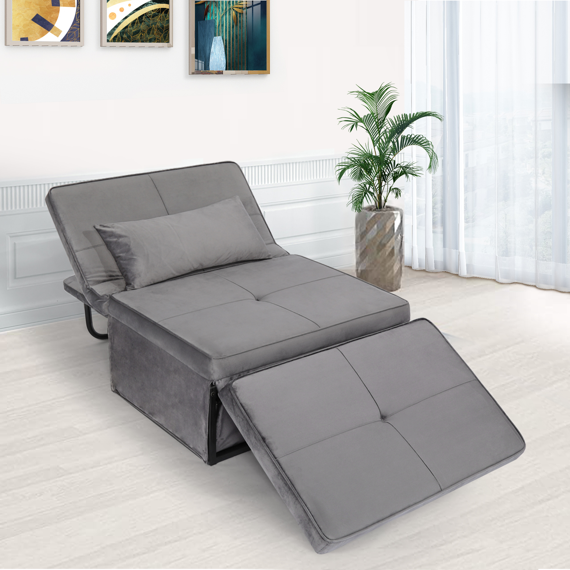 Modern Fabric Sofa Bed Foldable Sofa Ottoman Chair for Home Office Use